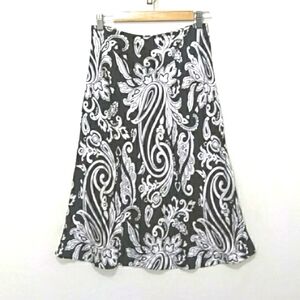 NY & Co. Size Small Black & White Floral 100% Silk Charmeuse Slip Skirt